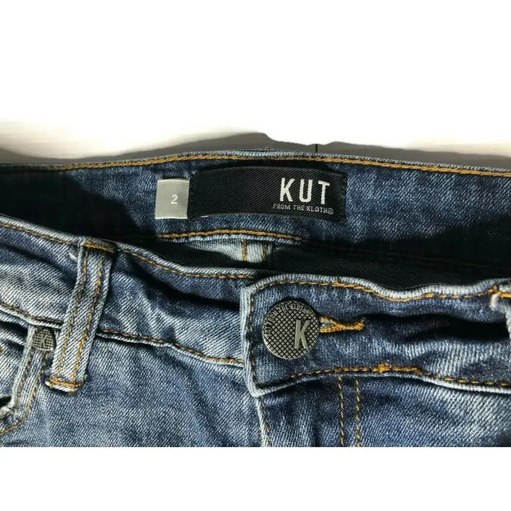 Kut from the Kloth Catherine Boyfriend Jeans Floral Embroidered Distressed Sz 2 - Picture 3 of 9